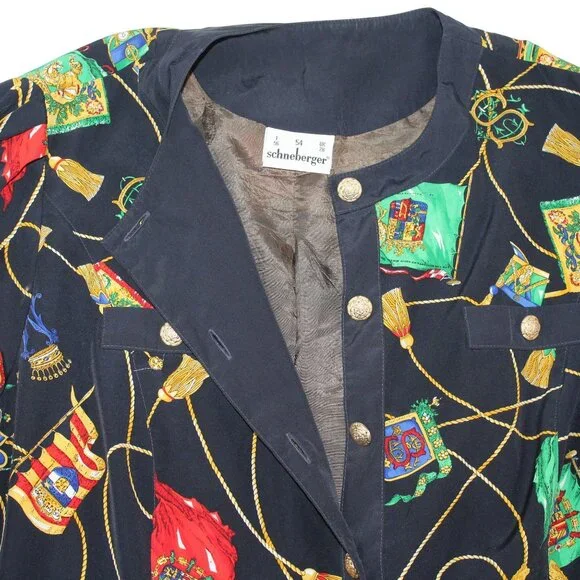 Schneberger Blouse Plus Sz Womens US 24 Royal Crest Pattern Button Front - Picture 13 of 16